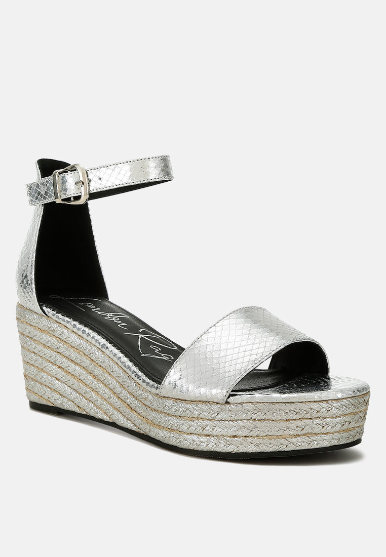 faux leather snake wedge espadrilles by ruw#color_silver