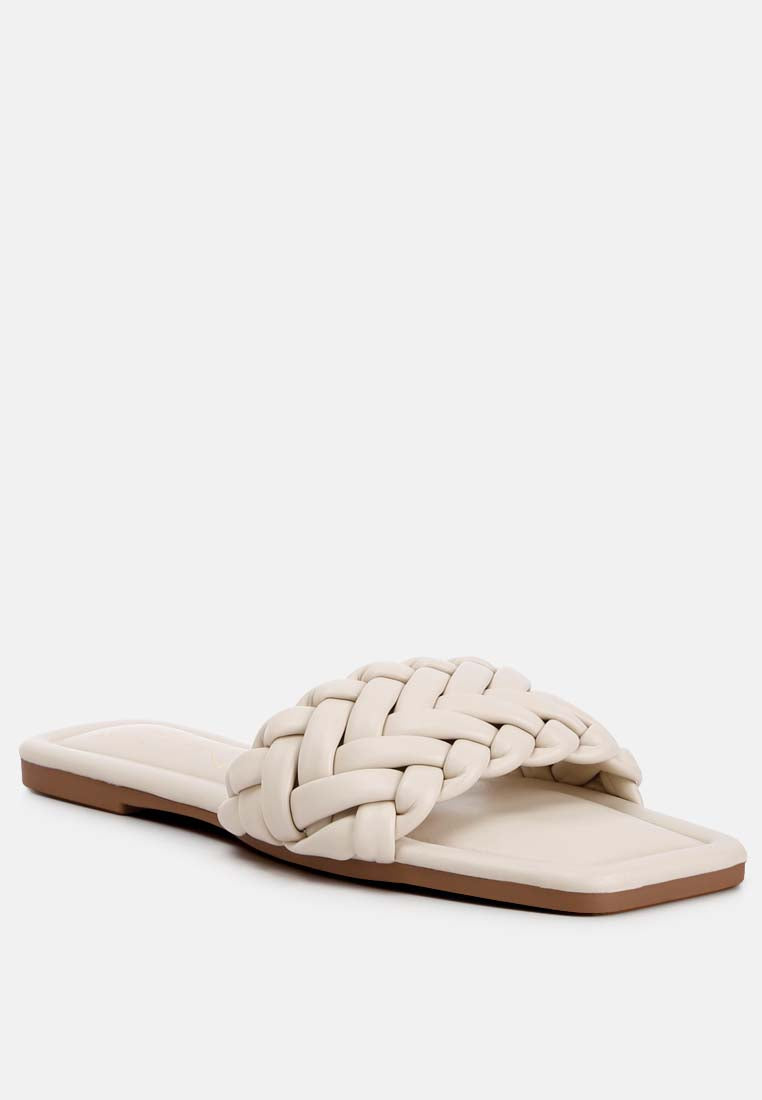 braided strap flat slip-ons by ruw color_beige