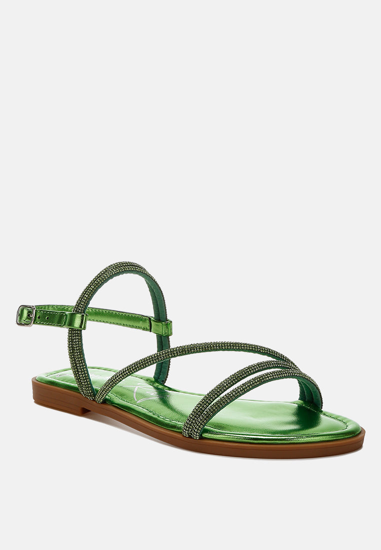 rhinestone strappy flat sandals by ruw#color_green