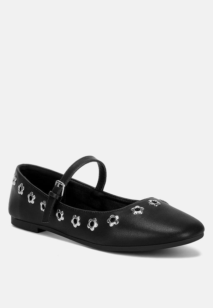 floral eyelet strapped ballerinas by ruw #color_black