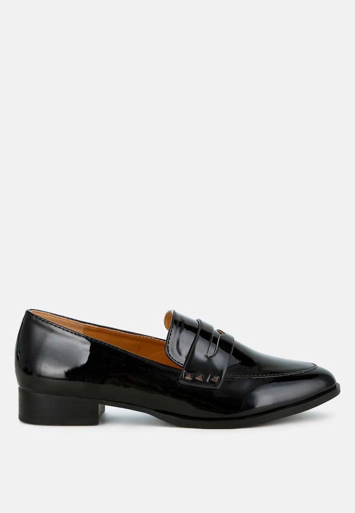 patent pleather penny loafers by ruw color_black