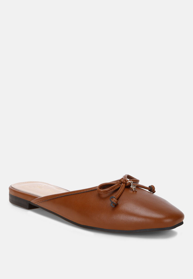 globus bow slip-on flat mules#color_brown
