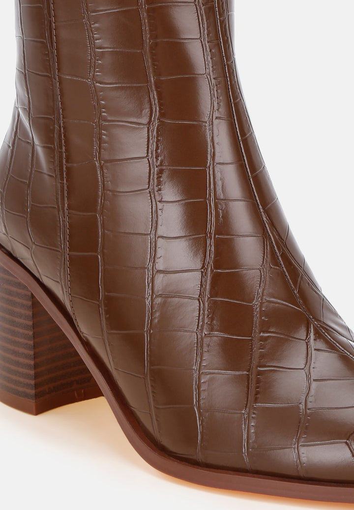 Jemima Pointy Toe Block Heel Boots#color_brown-croc