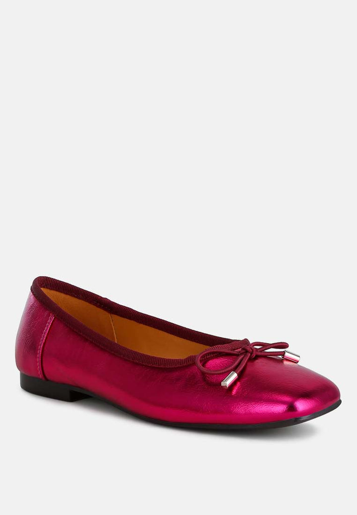 metallic pleather bow ballerinas by ruw color_fuchsia