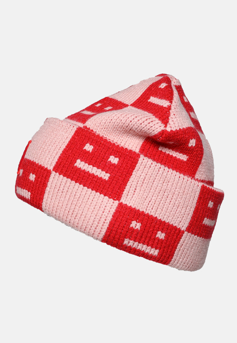 smiley motif knit beanie by ruw#color_red