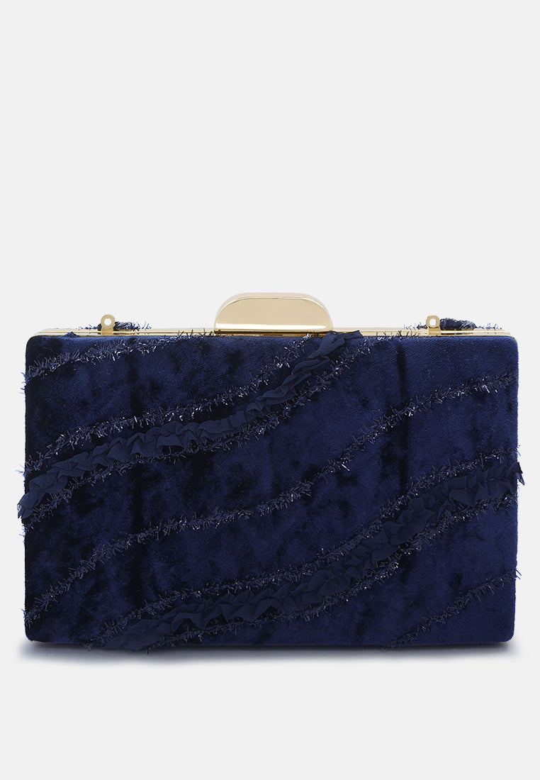 velvet ribbon clutch bag#color_navy