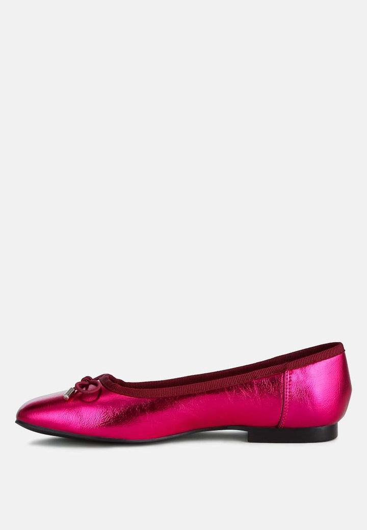 metallic pleather bow ballerinas by ruw color_fuchsia