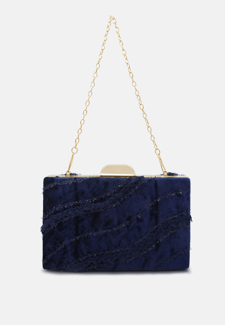 velvet ribbon clutch bag#color_navy