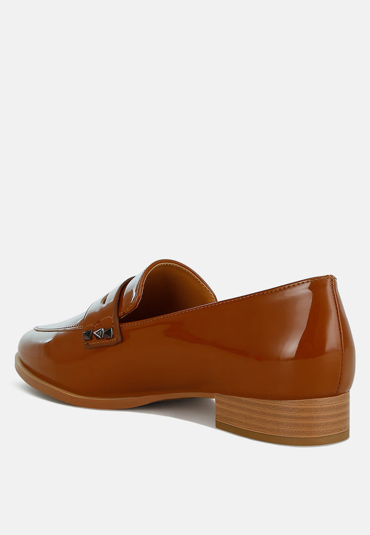 patent pleather penny loafers by ruw color_tan