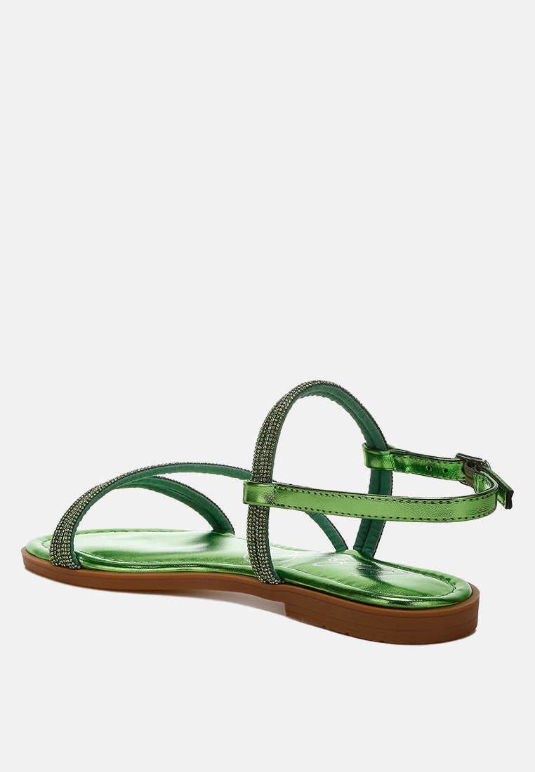 rhinestone strappy flat sandals by ruw#color_green