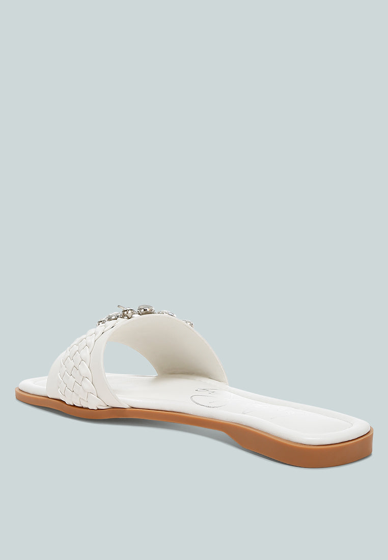 diamante flat sandals by ruw#color_white