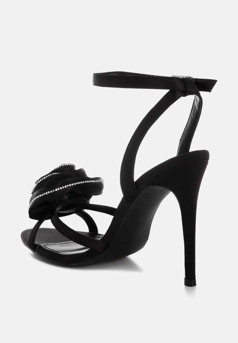 candela floral rhinestone accent heel sandals#color_black