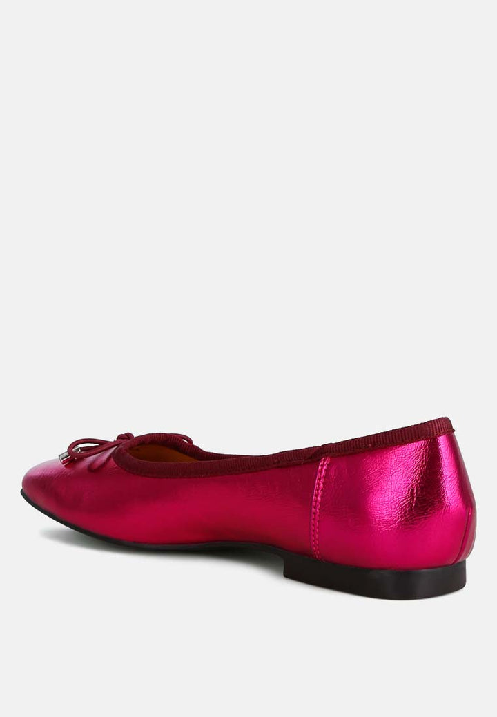 metallic pleather bow ballerinas by ruw color_fuchsia