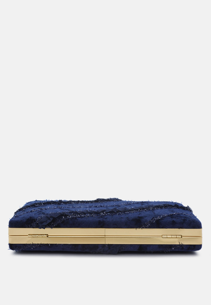 velvet ribbon clutch bag#color_navy