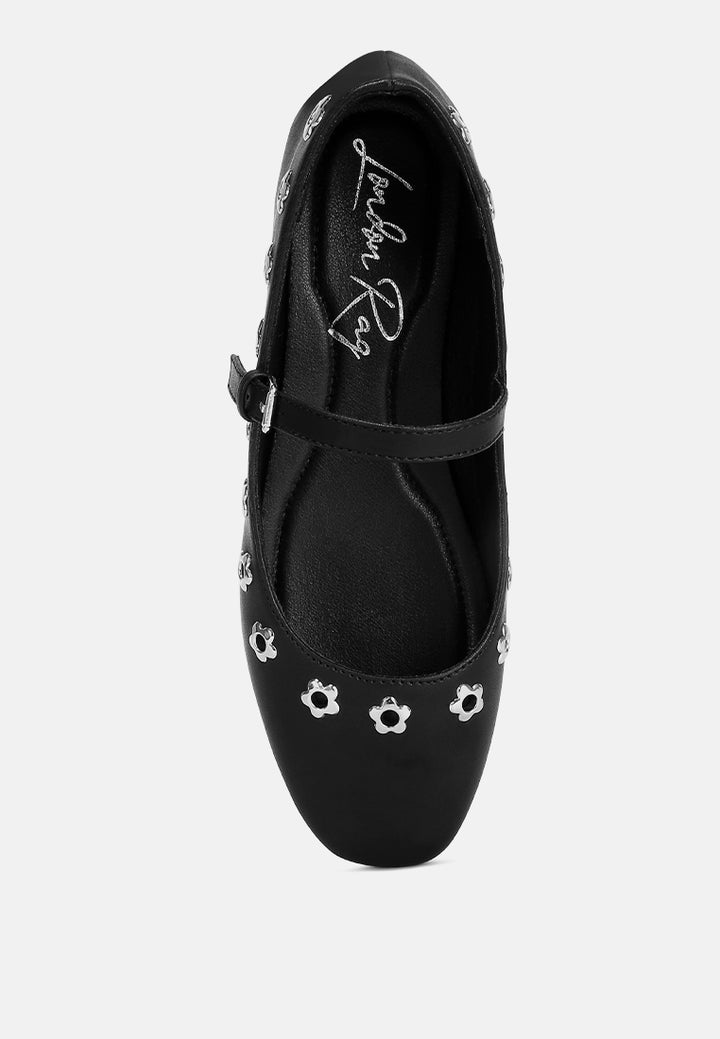 floral eyelet strapped ballerinas by ruw #color_black