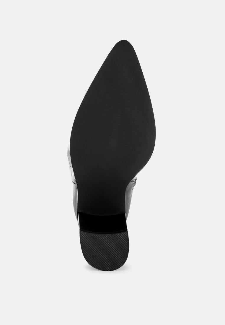 Jemima Pointy Toe Block Heel Boots#color_black-smooth