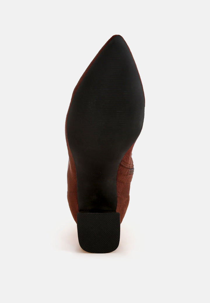 Easy Baddie Metallic Detail Stretchy Boots#color_brown-suede