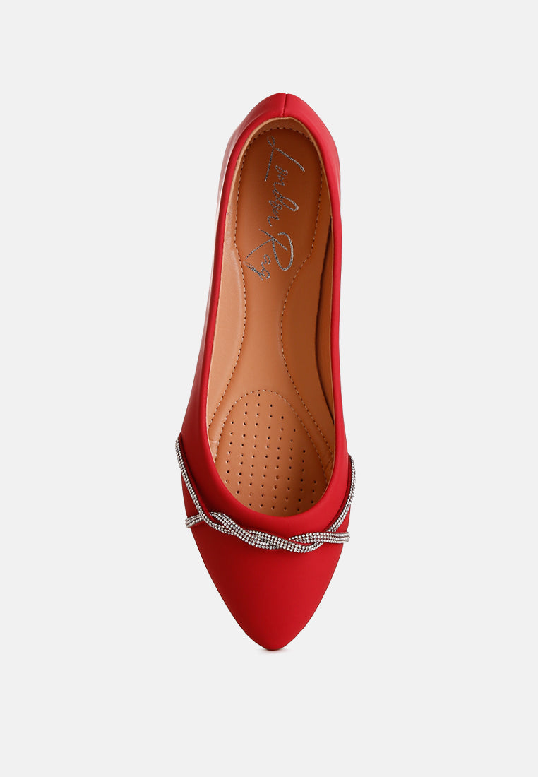 rhinestone faux leather ballerinas by ruw #color_red