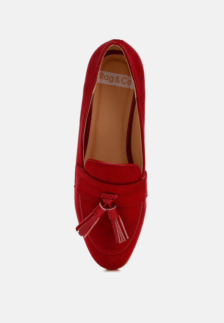 micro suede tassel loafers by ruw color_red