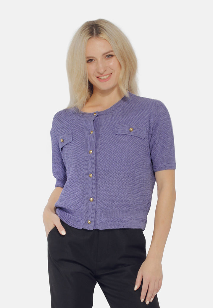 button down knitted top#color_purple