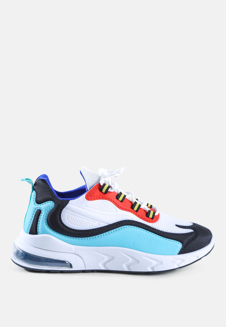colour block air cushion running sneakers#color_white-green