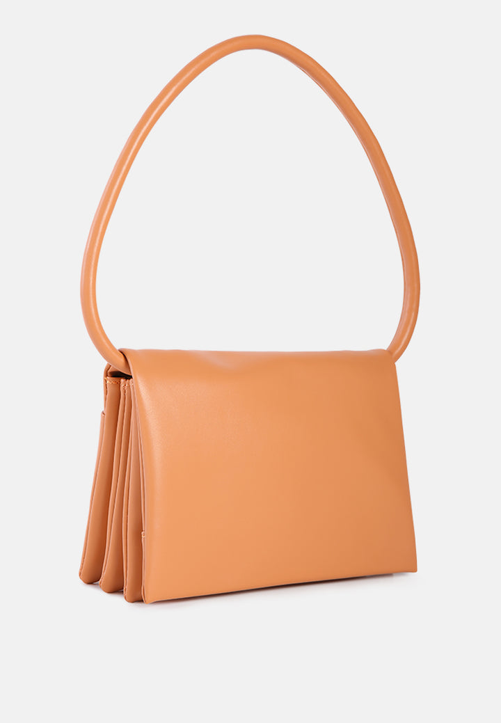 three fold faux leather handbag#color_orange