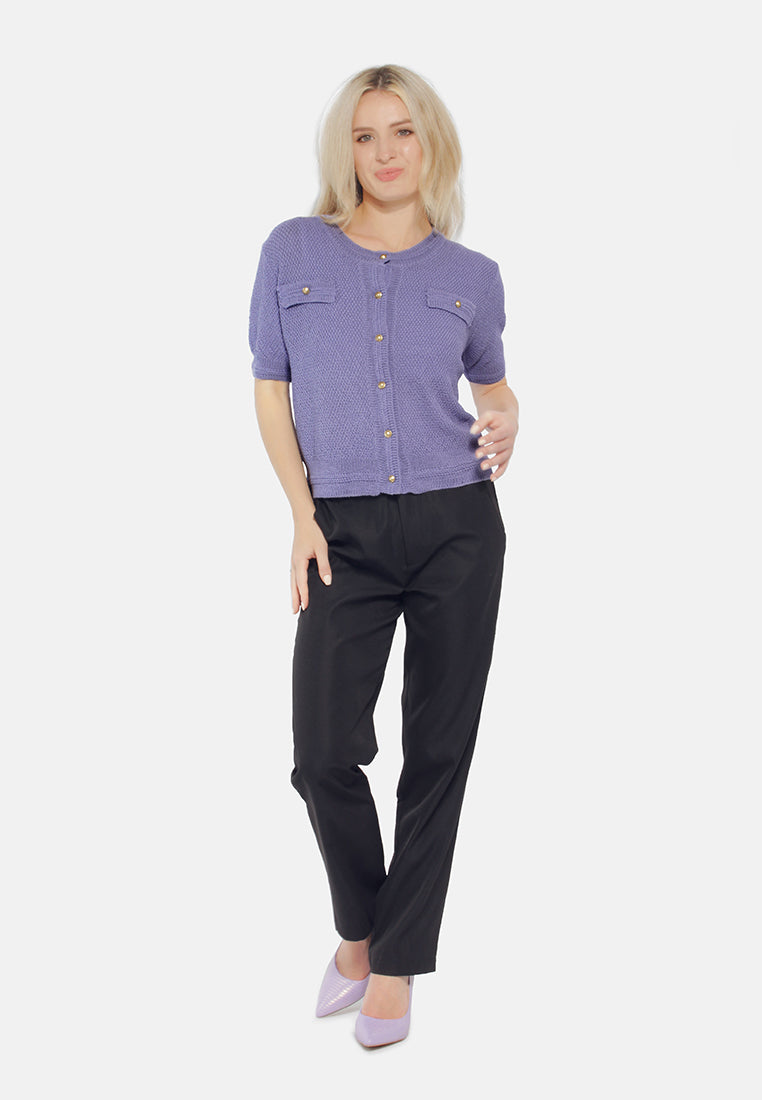 button down knitted top#color_purple