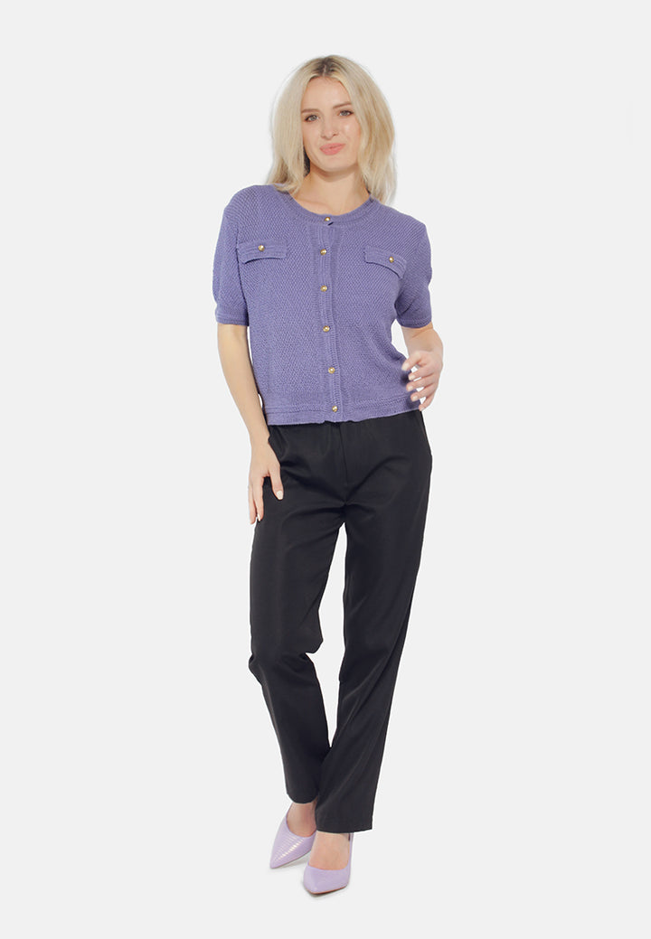button down knitted top#color_purple