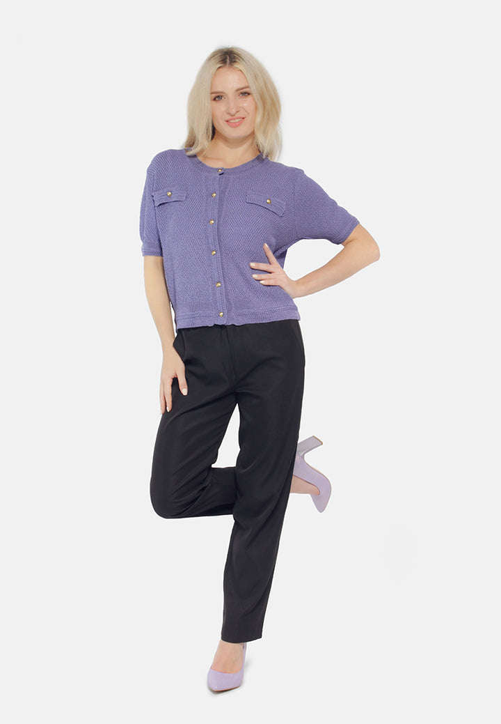 button down knitted top#color_purple