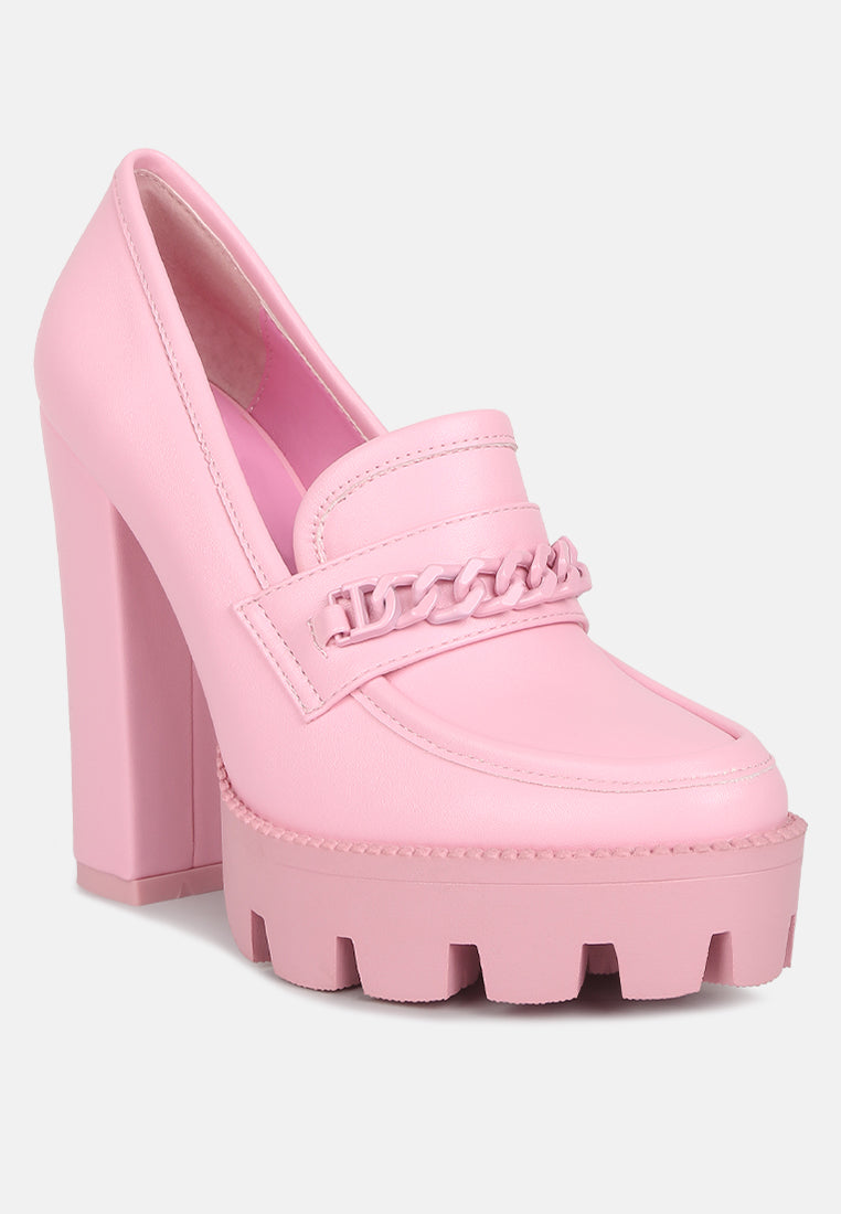 chunky chain link heeled loafers by ruw#color_pink