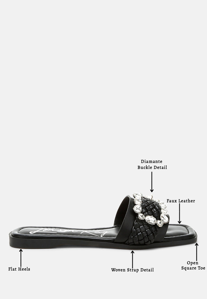 diamante flat sandals by ruw#color_black