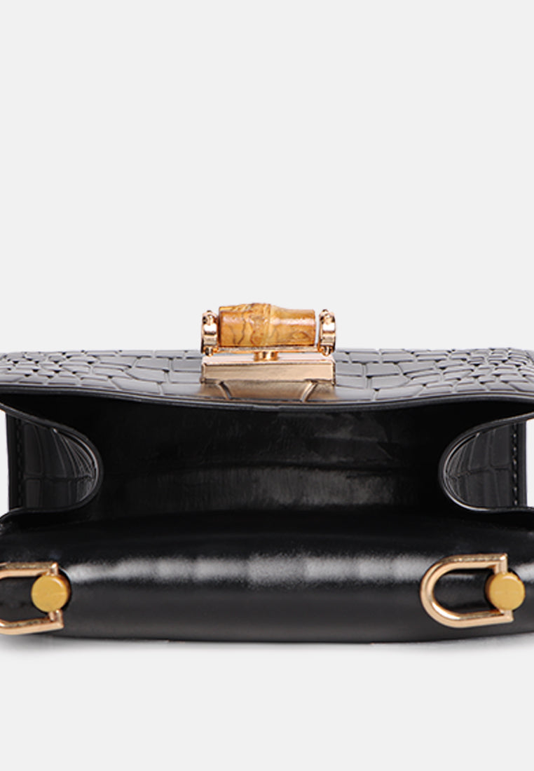 croc sling handbag#coor_black