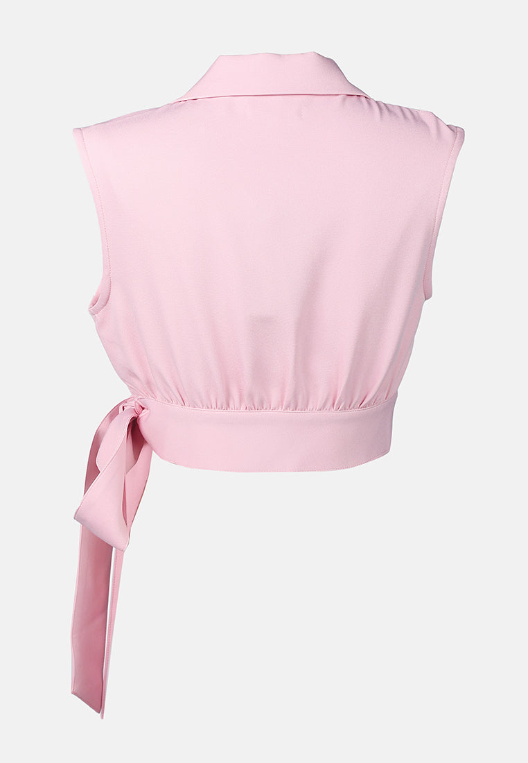 knot detail lapel blouse#color_pink