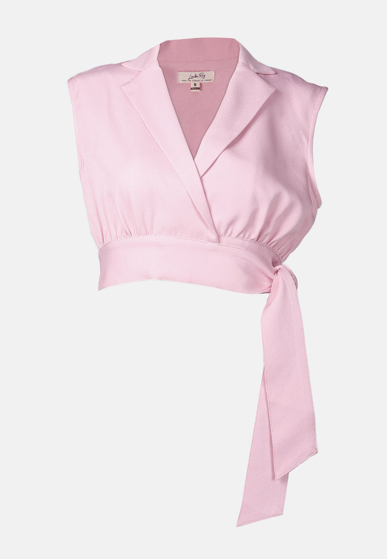 knot detail lapel blouse#color_pink