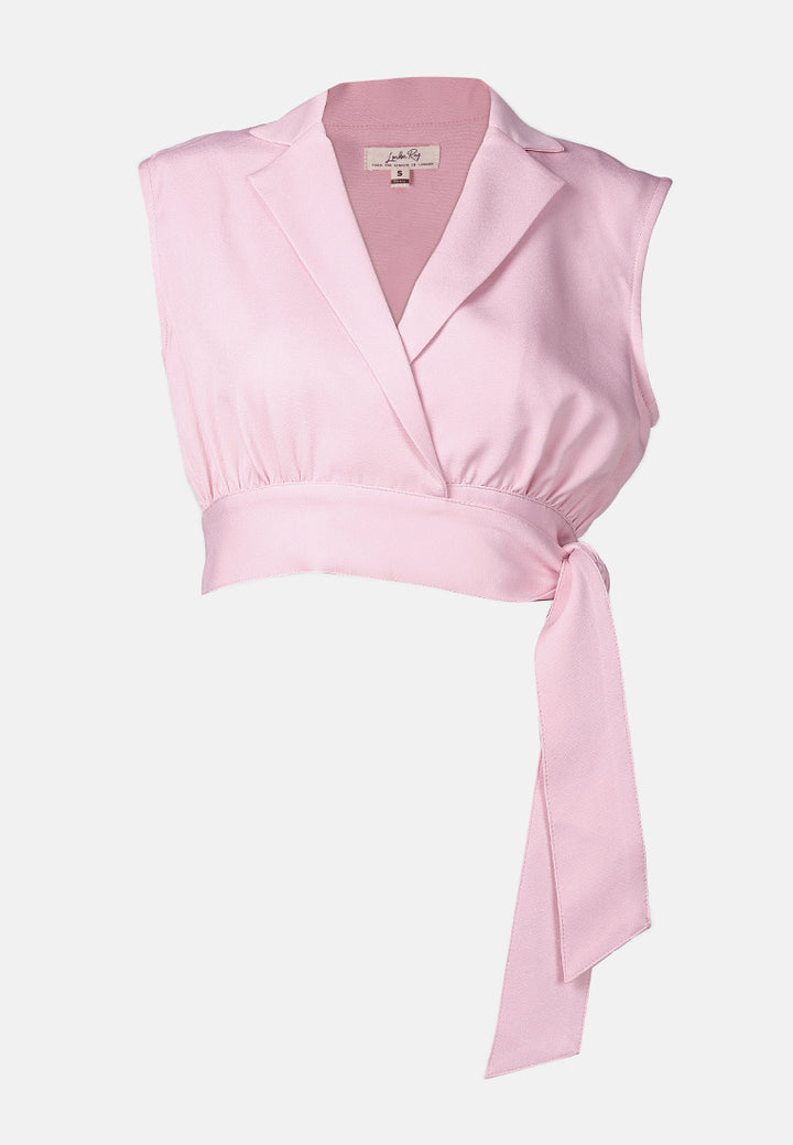 knot detail lapel blouse#color_pink