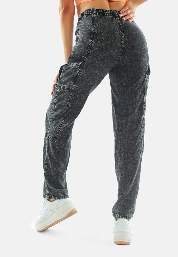 multi panel washed denim pants#color_grey