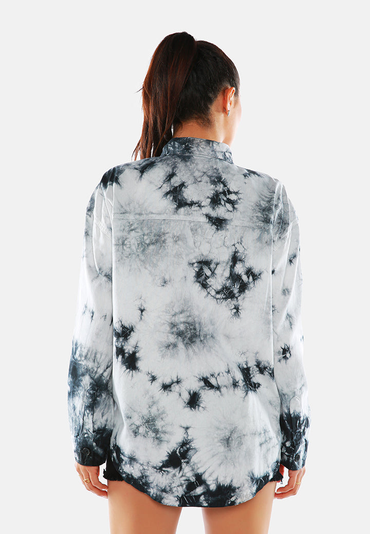 tie dye long sleeve shacket#color_black