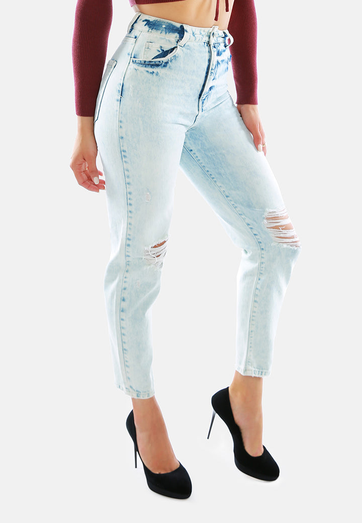 ripped acid washed  jeans pants#color_light-blue