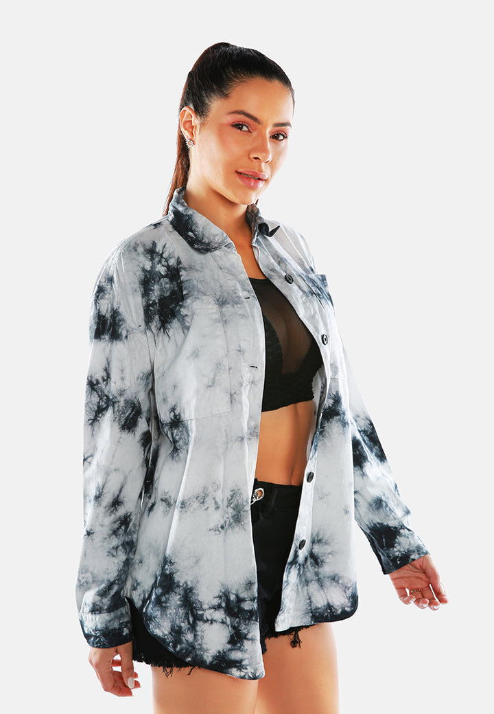 tie dye long sleeve shacket#color_black