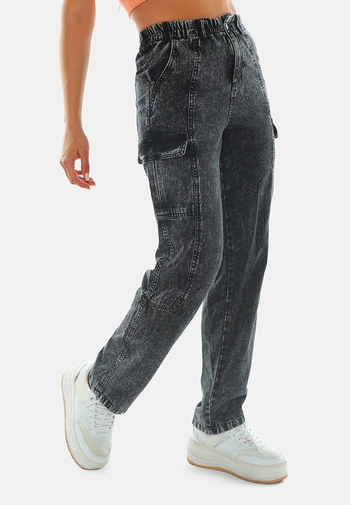 multi panel washed denim pants#color_grey