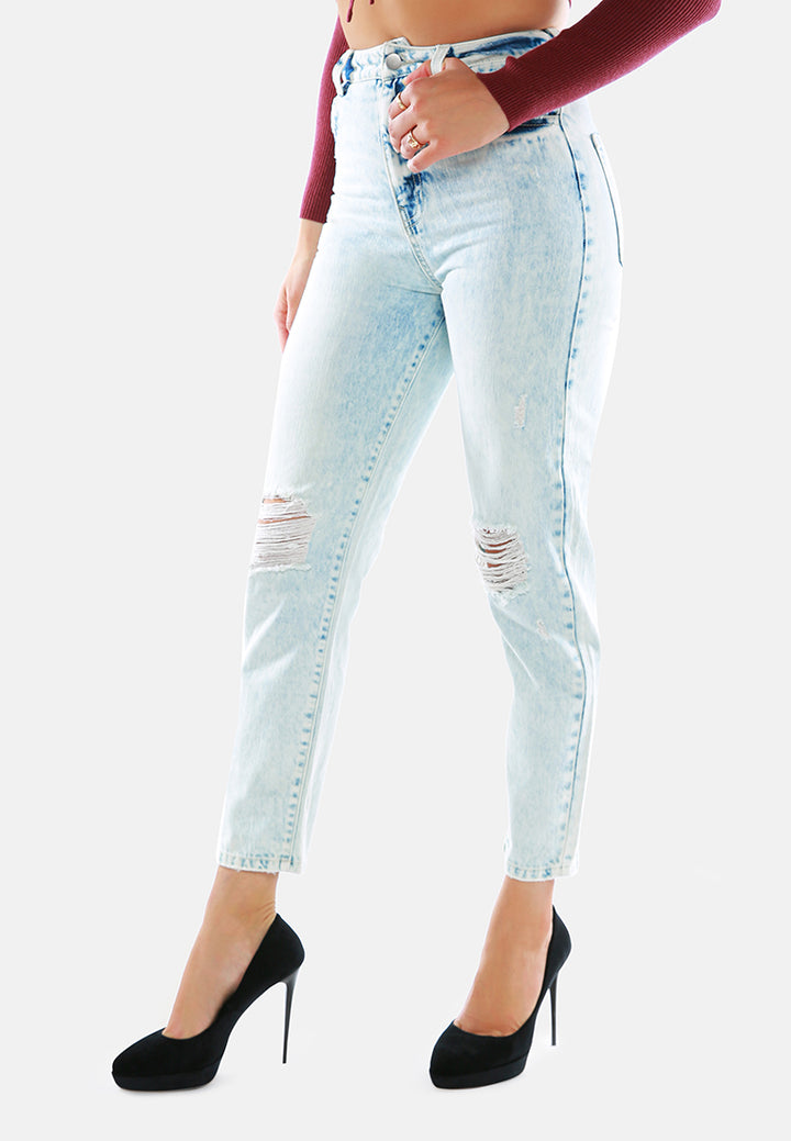 ripped acid washed  jeans pants#color_light-blue