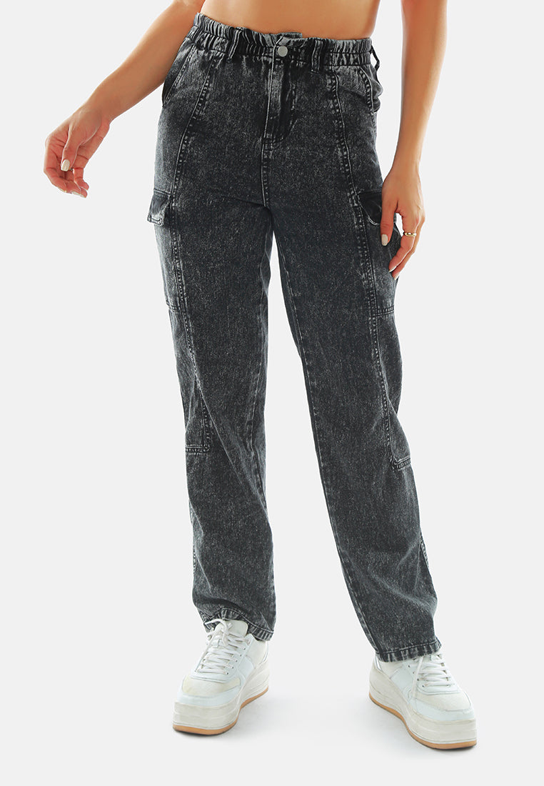 multi panel washed denim pants#color_grey