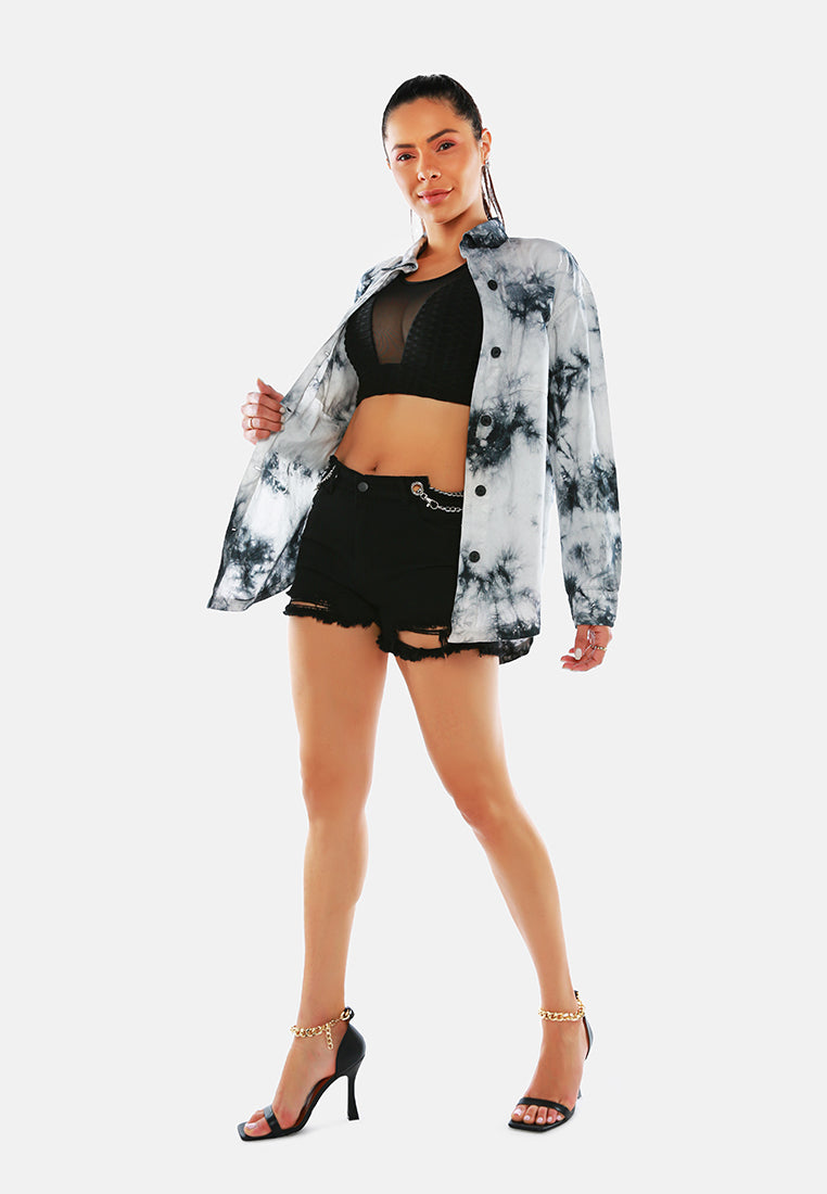 tie dye long sleeve shacket#color_black