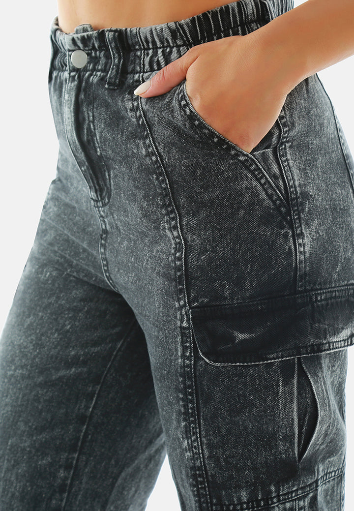 multi panel washed denim pants#color_grey