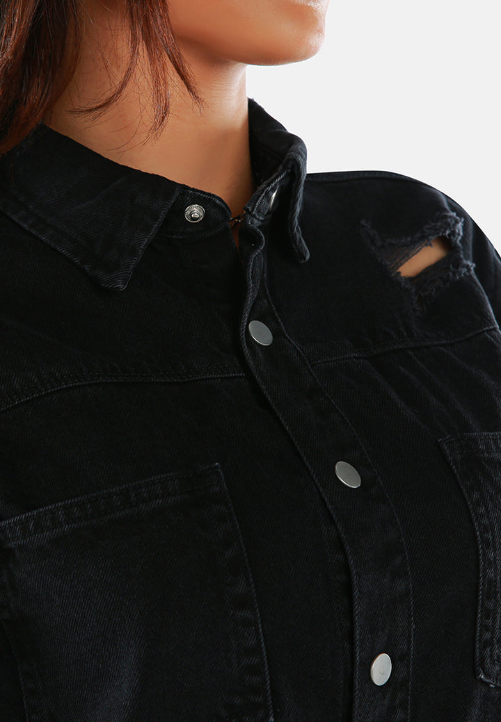 ripped denim jacket#color_black