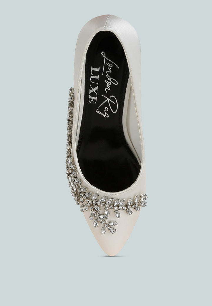 satin diamante embellished pumps by ruw#color_white