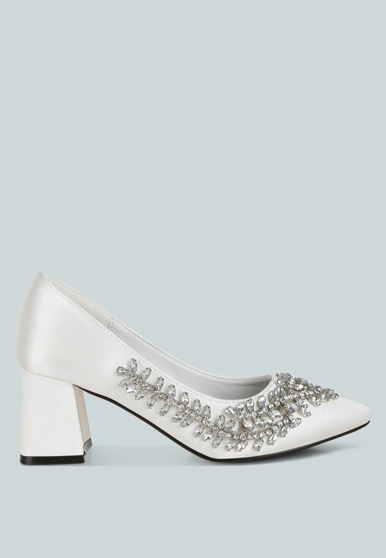 satin diamante embellished pumps by ruw#color_white