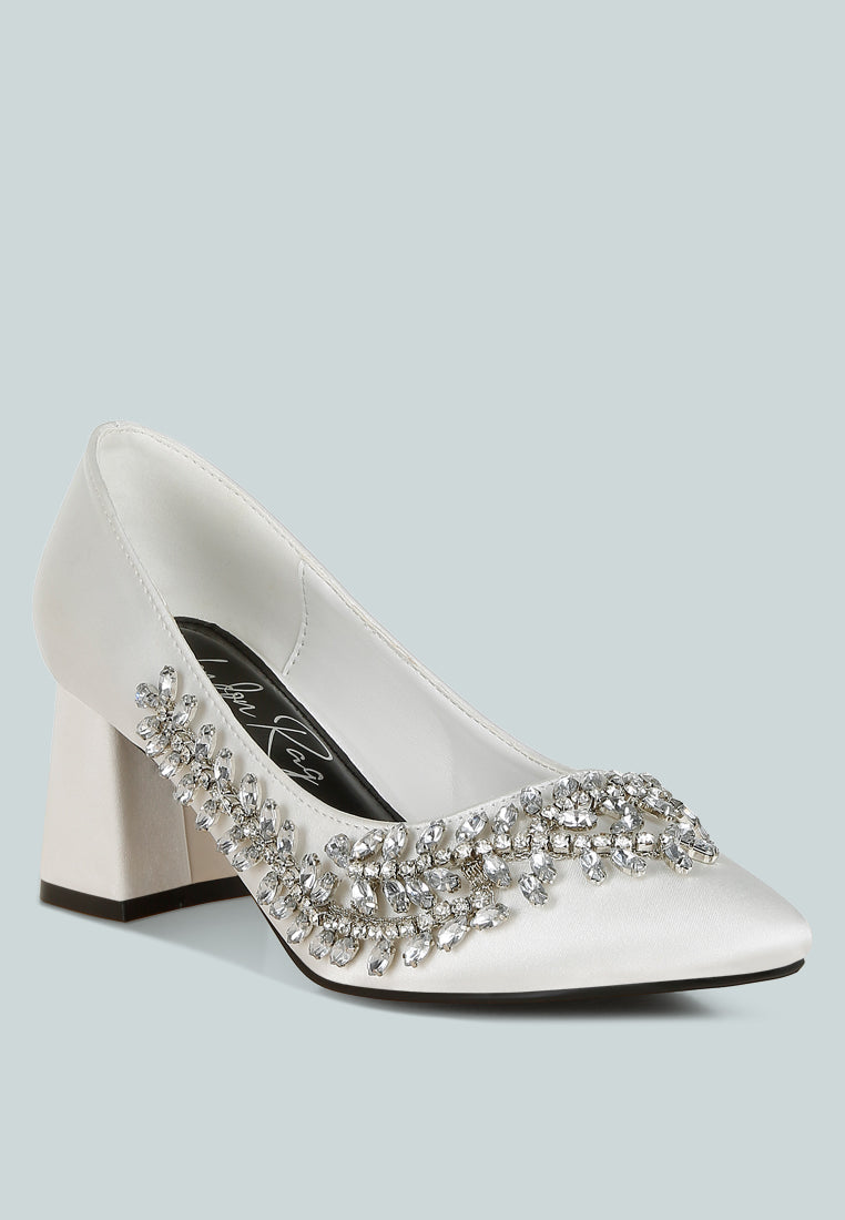 satin diamante embellished pumps by ruw#color_white