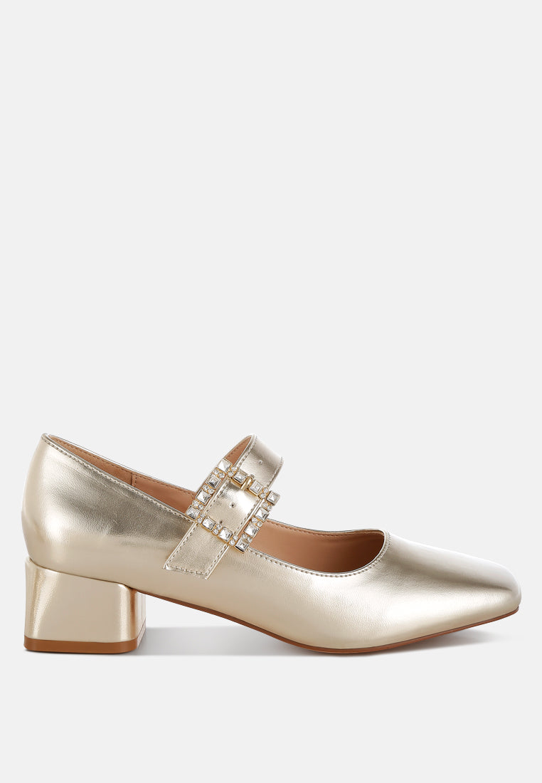 diamante brooch metallic mary jane pumps
 by ruw#color_gold