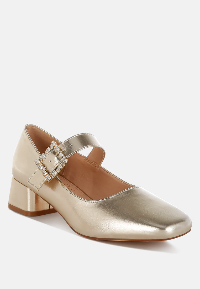 diamante brooch metallic mary jane pumps
 by ruw#color_gold